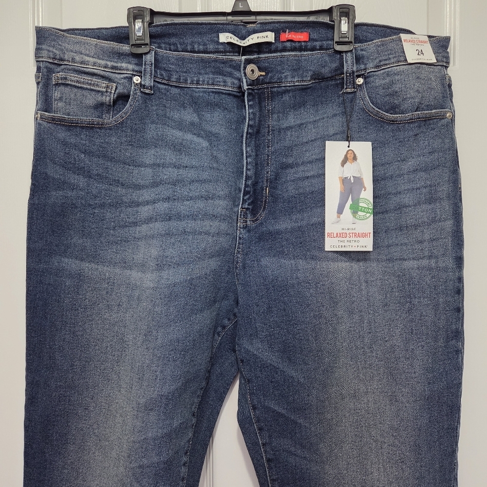 Celebrity Pink Hi-Rise Relaxed Straight The Retro Plus Size Denim Jeans Size 24 - Picture 2 of 11